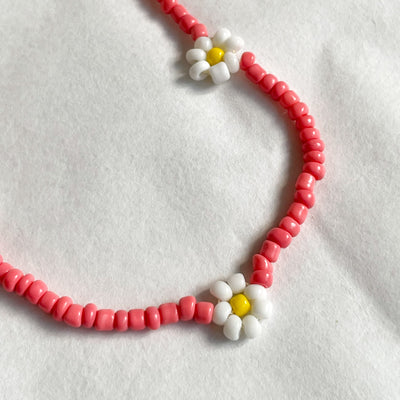 Coral Daisy Bead Necklace