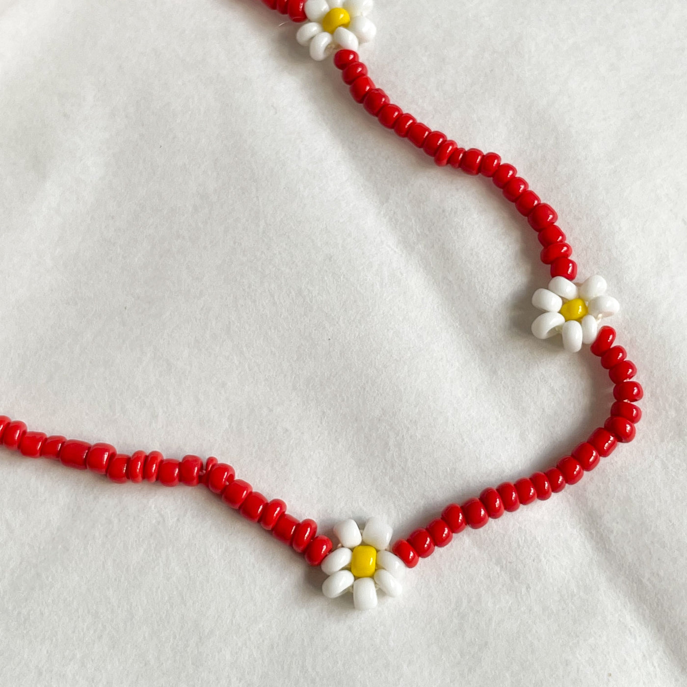 Red Daisy Bead Necklace