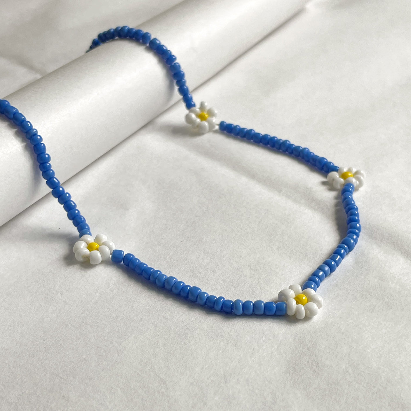Blue Daisy Bead Necklace