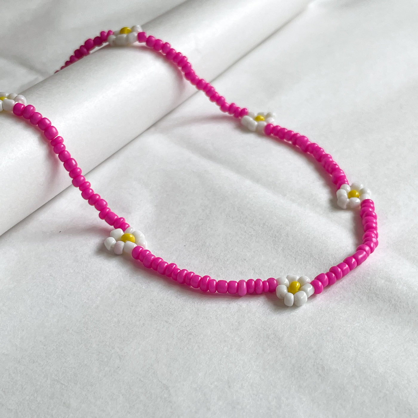 Pink Daisy Bead Necklace