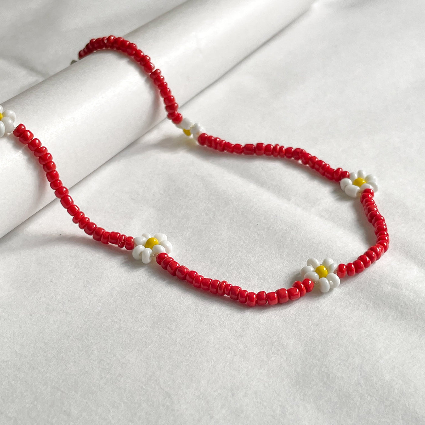 Red Daisy Bead Necklace